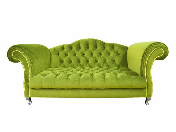 Comfortable Chesterfield Sofa 3-Seater Salad Green Textile With Buttons Comfortable New