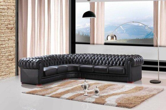 Chesterfield Corner Sofa L-Shaped Black Faux Leather Upholstered Living Room Cosy Couch New