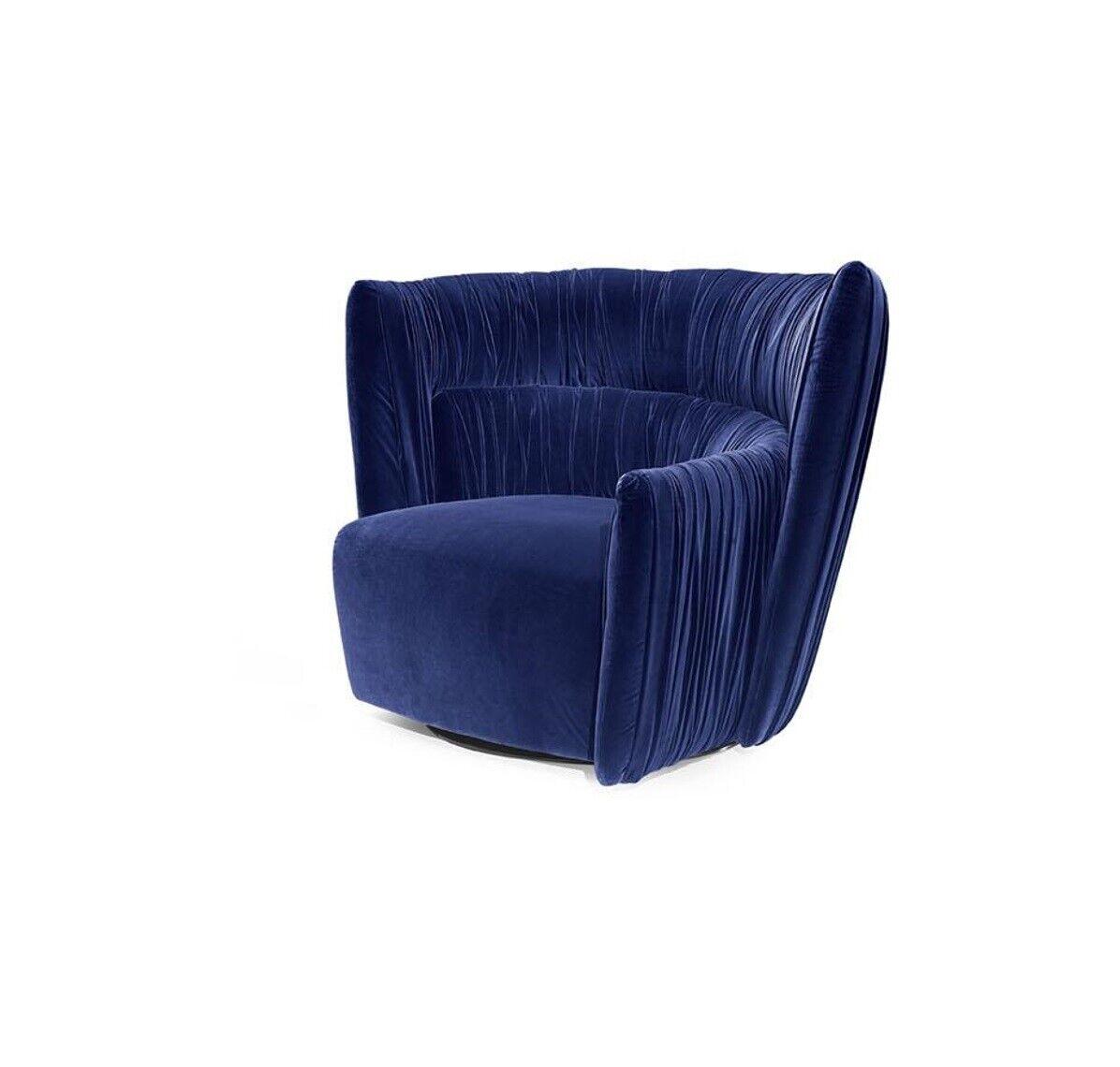 Armchair Single seater Italian style Upholstery Wood Textile Prianera Luxury Blue