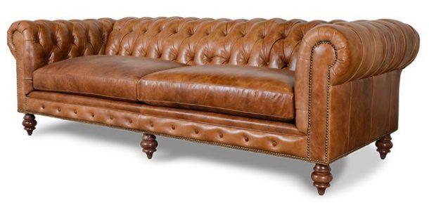 Chesterfield Sofa 3-Seater Vintage Real Leather Upholstered Orange Brown Classic Sofa New