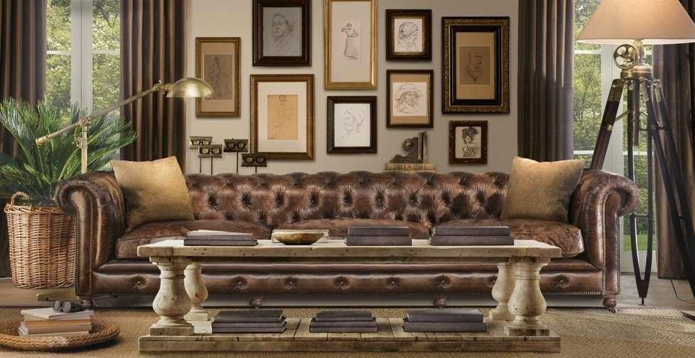 Chesterfield Sofa XXL 3 Metres Length Rustic Style Brown Real Vintage Leather "Dubai" New