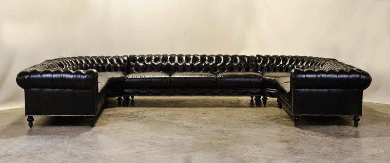 Chesterfield Living Room Landscape Corner Sofa Premium Faux Leather Upholstered Black U-Shaped XXL Comfortable