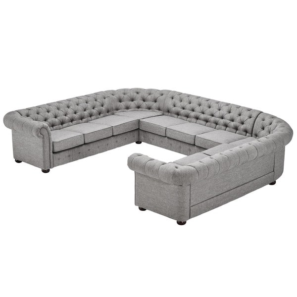 Chesterfield Corner Sofa U-shaped Grey Premium Faux Leather Living Room Couch New
