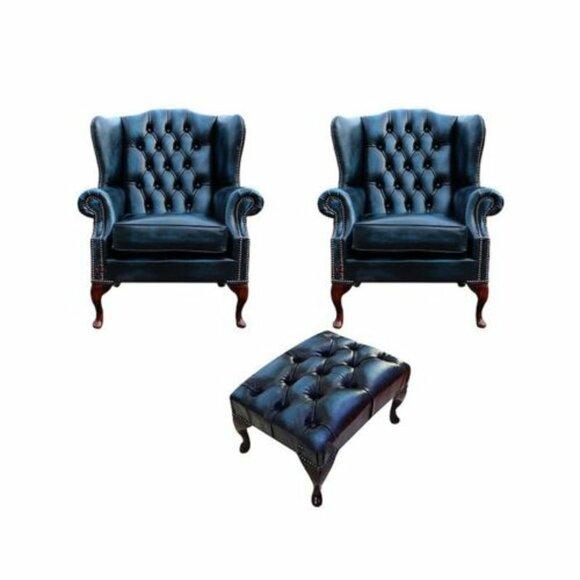 2x wing chair sofa 1 seater couch upholstery set New Chesterfield