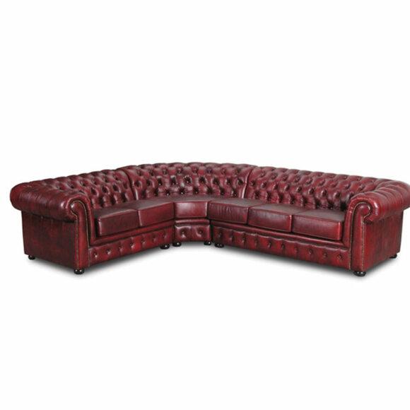 Chesterfield Corner Sofa L-Shaped Red Faux Leather Luxurious Living Room Couch New