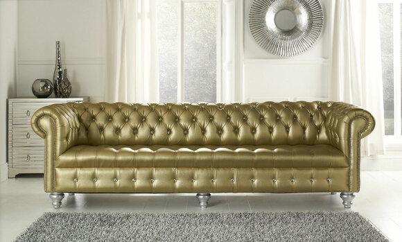 Chesterfield Sofa 4-Seater Faux Leather Golden Colour Unique Design Luxurious Sofa New