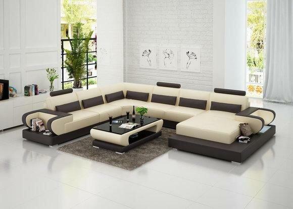 LEATHER SOFA COUCH LIVING LANDSCAPE CORNER SOFA CORNER SET DESIGN MODERN SOFA G8003