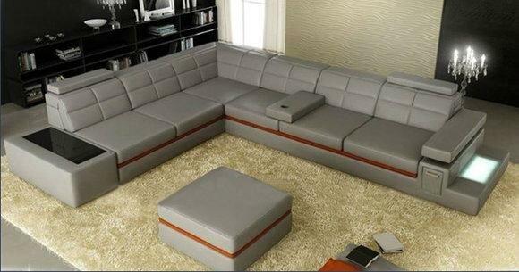 LEATHER SOFA COUCH LIVING AREA CORNER SOFA CORNER SET DESIGN MODERN SOFA B2011