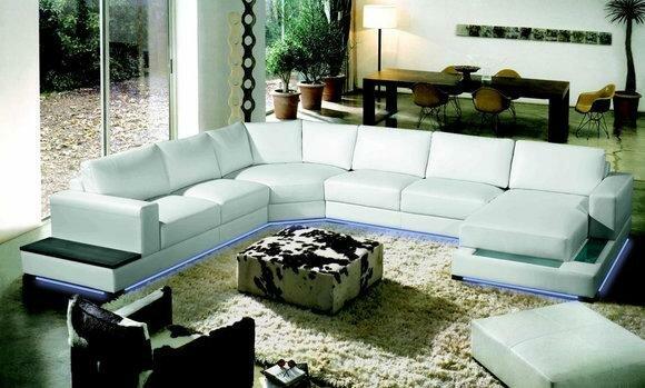 Large Leather Sofa Couch Seat Upholstery Corner Set Living Room Landscape with Lighting