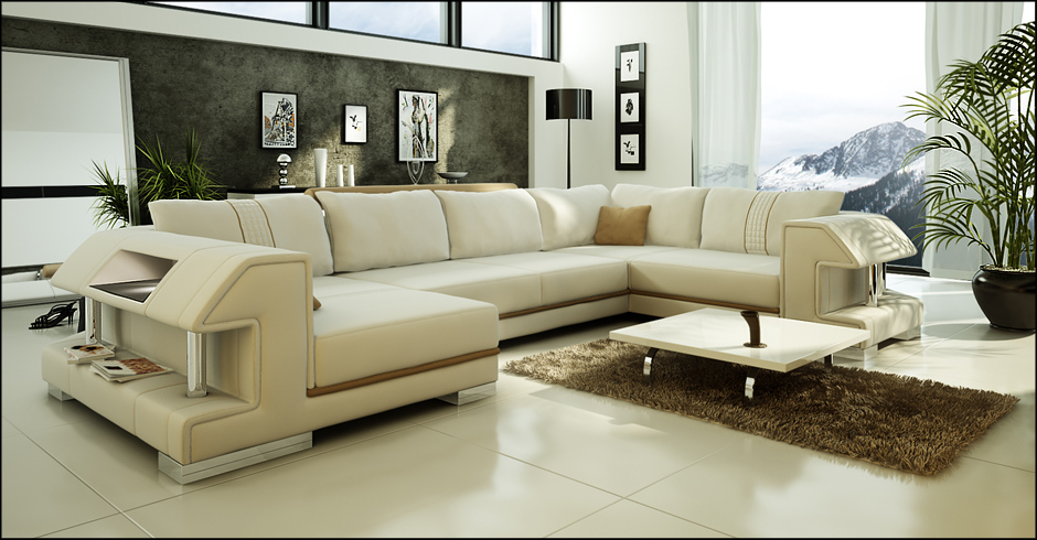 Corner Sofa Couch Upholstery Designer Leather XXL U Shape Leather Sofa Living Area