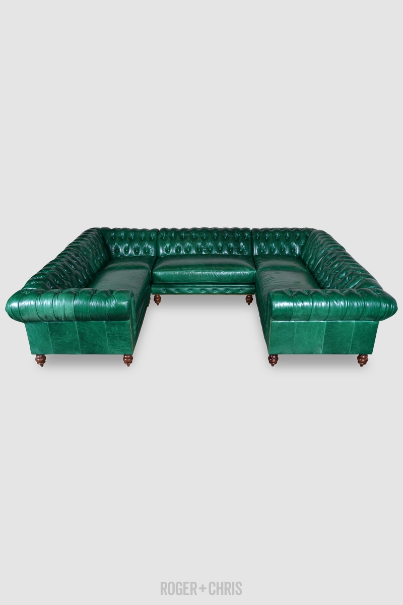 Chesterfield Corner Sofa U-Shaped Green Premium Faux Leather 3-Part Living Room Couch New