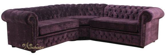 Chesterfield Corner Sofa Purple L-Form Classic Textile Upholstered Living Room Comfortable Couch New