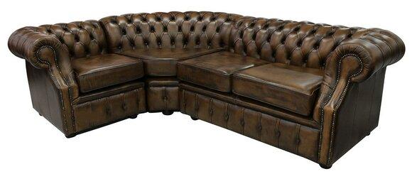 Chesterfield Corner Sofa Classic L-Shaped Brown Premium Faux Leather Couch New