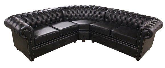 High-Quality Leather Corner Sofa L-Shaped Luxurious Comfort With Cushions Black New