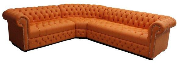 Chesterfield Corner Sofa L-Shaped Orange Couch Faux Leather Upholstered Living Room New