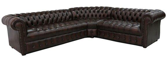 Chesterfield Classic Corner Sofa Dark Brown L-Shaped Premium Faux Leather Design New