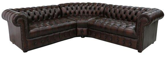 Chesterfield Corner Sofa L-Shaped Dark Brown Faux Leather Upholstered Living Room New