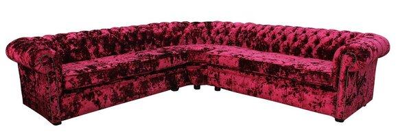 Chesterfield Corner Sofa L-Shaped Pink Red Velvet Upholstered Comfortable Couch With Cushions New