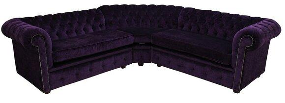 Chesterfield Corner Sofa L-Shaped Textile Dark Purple Comfortable Couch With Cushions New