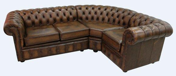 Corner Sofa Chesterfield L-Form Classic Brown Faux Leather Amazing Couch New