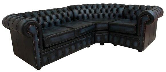 Chesterfield Corner Sofa L-Shape Upholstered Dark Blue Black Faux Leather Couch New