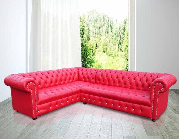 Chesterfield Corner Sofa Unique Design Pink Upholstery Premium Faux Leather New