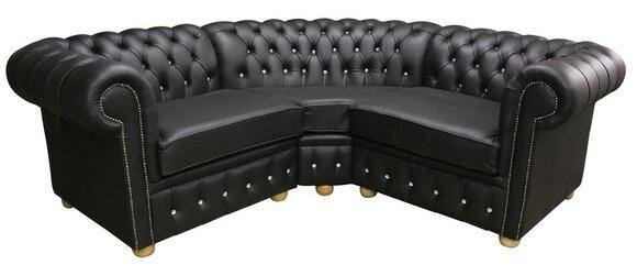 Chesterfield Corner Sofa L-Shaped Black Faux Leather Couch Living Room Furniture New