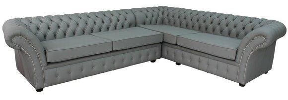 Chesterfield Corner Sofa Textile Upholstered L-Shape Grey Living Room Couch New