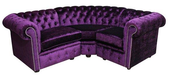 Classic Chesterfield Corner Sofa L-Shaped Purple Velvet Textile Fabric Comfortable Couch New