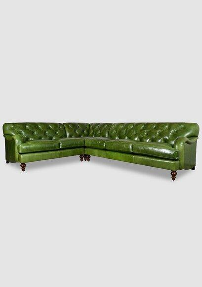 Chesterfield Leather Corner Sofa Green L-Shaped Comfortable Living Room Couch New