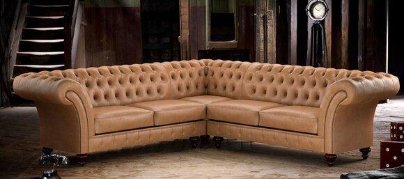 Chesterfield Classic Corner Sofa L-Shaped Premium Faux Leather Brown With Cushions New