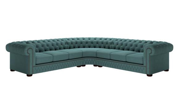 Comfortable Chesterfield Corner Sofa L-Shaped Blue Textile Fabric Upholstered New