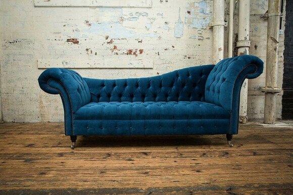 Chaise Longue Type Sofa Sofa 3-Seater Textile Upholstered Blue Comfortable Couch New