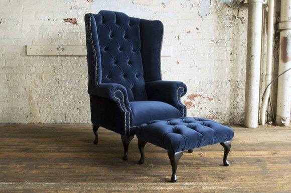 Chesterfield wing chair armchair + stool Chaise Relax 1 seater sofa New