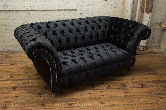 Chesterfield Sofa 2-Seater Classic Loveseat Textile Upholstered Black Comfortable Couch New