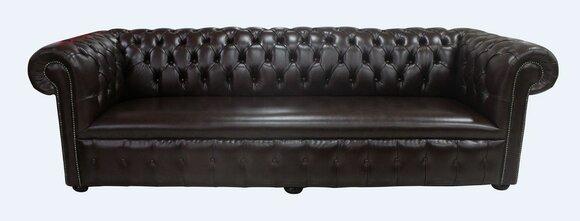 Chesterfield XXL Sofa 4-Seater Dark Chocolate Brown Faux Leather Upholstered Luxurious Living Room Couch