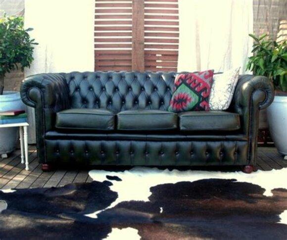 Chesterfield Sofa 3-Seater Loveseat Classic Upholstered Faux Leather Dark Green Comfortable Couch with Cushions New