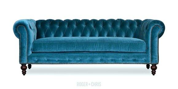 Chesterfield Living Room Velvet Couch Upholstered Seat 3-Seater Textile New Padded Ocean Blue