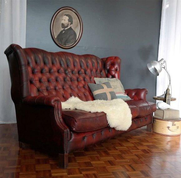 Red English Chesterfield Sofa 3-Seater Premium Faux Leather Couch With Cushions Comfortable Sofa New