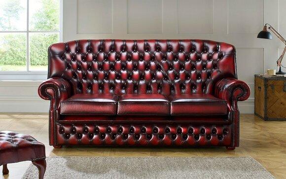 Chesterfield 3-seater Sofa Classic Living Room Couch Brown Tall Backrest Comfortable New