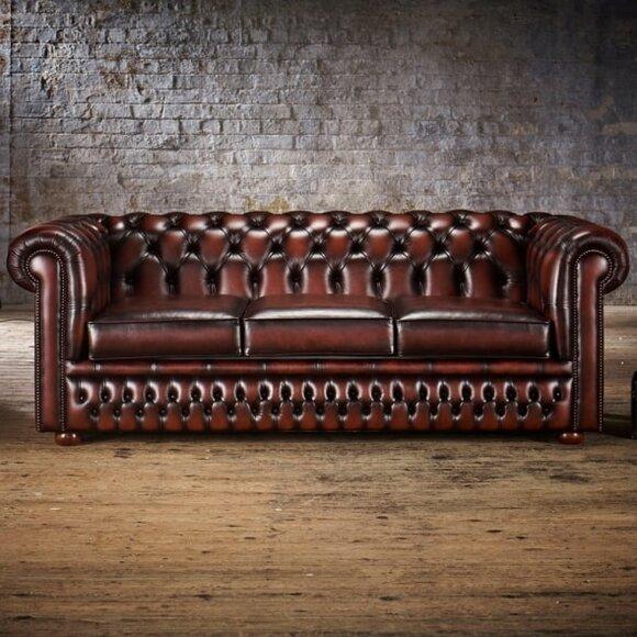 Classic Chesterfield 3-Seater Premium Faux Leather Upholstered Brown Red With Cushions New