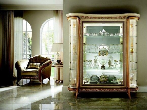 Classic Living Room Glass Display Cabinet with 4x Hinged Doors in Art Nouveau Style