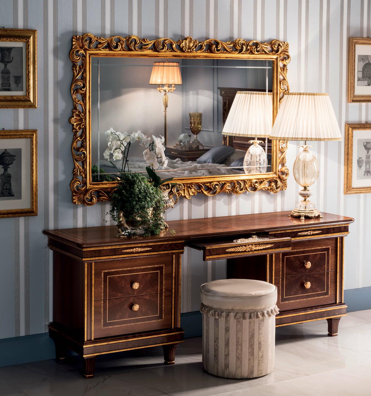 Bedroom set of dressing table with drawers, mirror & stool in antique style italian furniture arredoclassic™