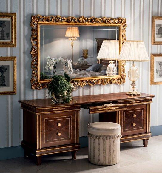 Bedroom set of dressing table with drawers, mirror & stool in antique style italian furniture arredoclassic™