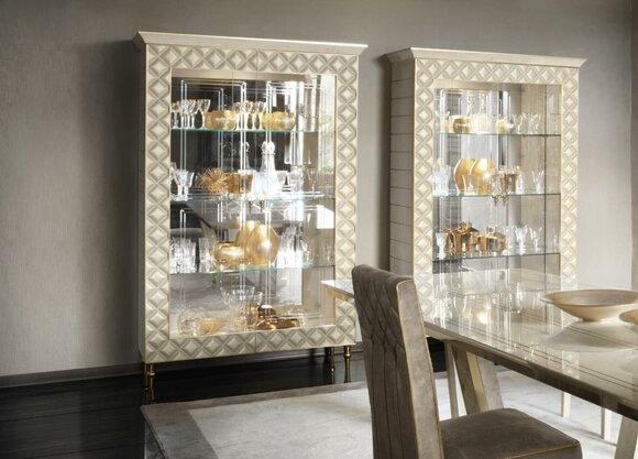 Living Room 2x Glass Cabinets with Hinged Doors & Shelves Art Nouveau Italian Furniture arredoclassic™