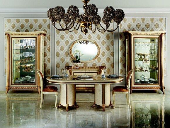 Dining room set of table, sideboard, mirror, 6x chairs & 2x showcases in art nouveau style italian furniture arredoclassic™