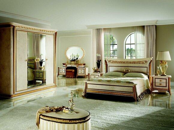 Bedroom set of double bed & 2x bedside console in art nouveau italian furniture arredoclassic™