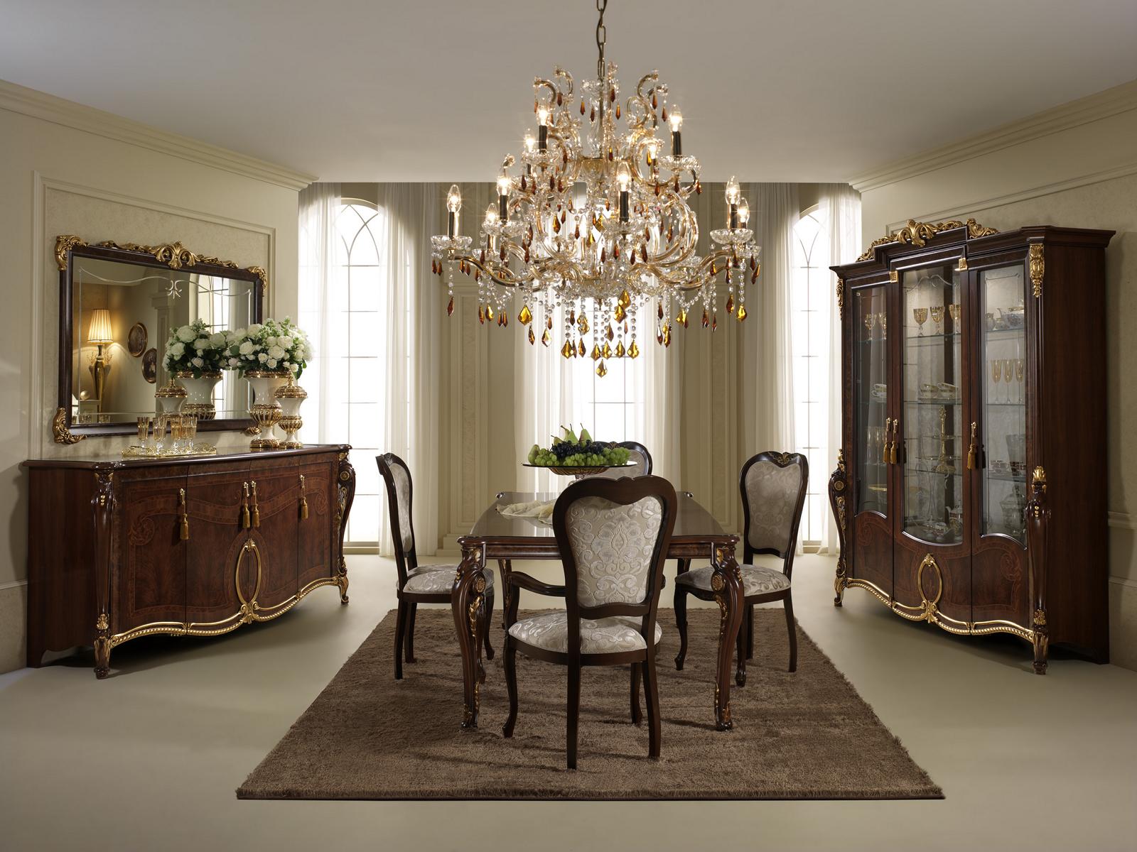 Dining room set of wooden table & 4x chairs in art nouveau italian furniture arredoclassic™