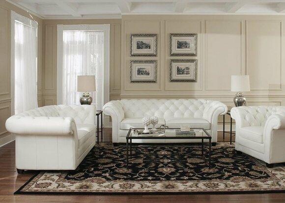 Chesterfield Complete Sofa Set 3+2+1 Seaters Snow White 100% Full-grain Leather Couch New