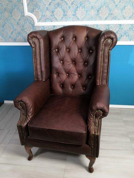 Genuine Leather Chesterfield Wing Chair Armchair Couch Sofa Upholstery Seat Antique New